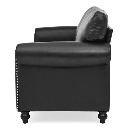Black Pu Upholstered 3-seater Sofa with Nailheads
