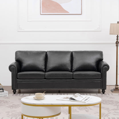 Black Pu Upholstered 3-seater Sofa with Nailheads