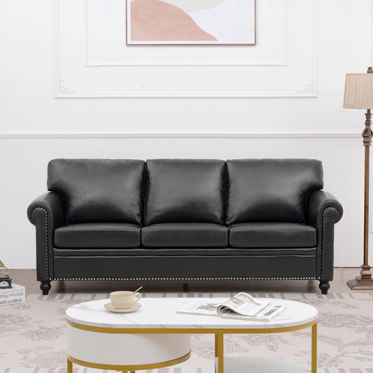 Black Pu Upholstered 3-seater Sofa with Nailheads