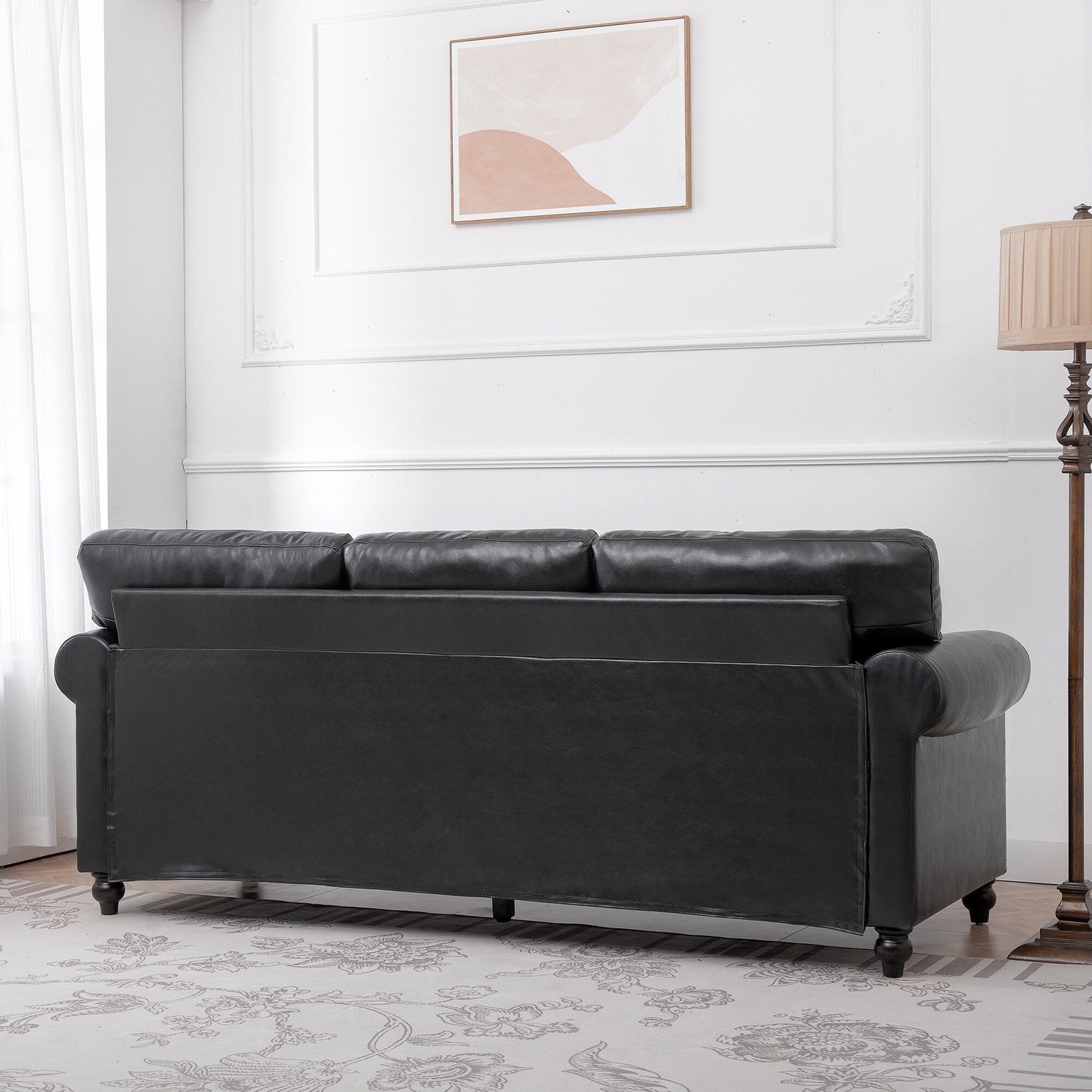 Black Pu Upholstered 3-seater Sofa with Nailheads
