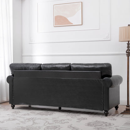 Black Pu Upholstered 3-seater Sofa with Nailheads