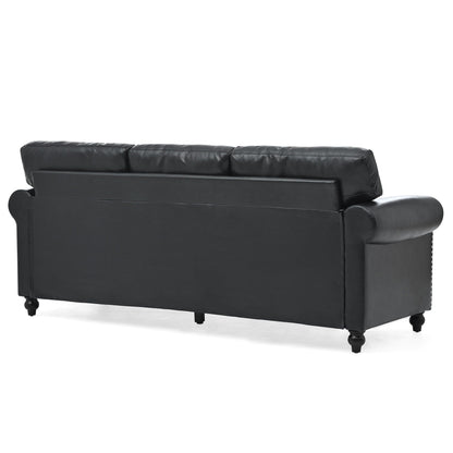 Black Pu Upholstered 3-seater Sofa with Nailheads