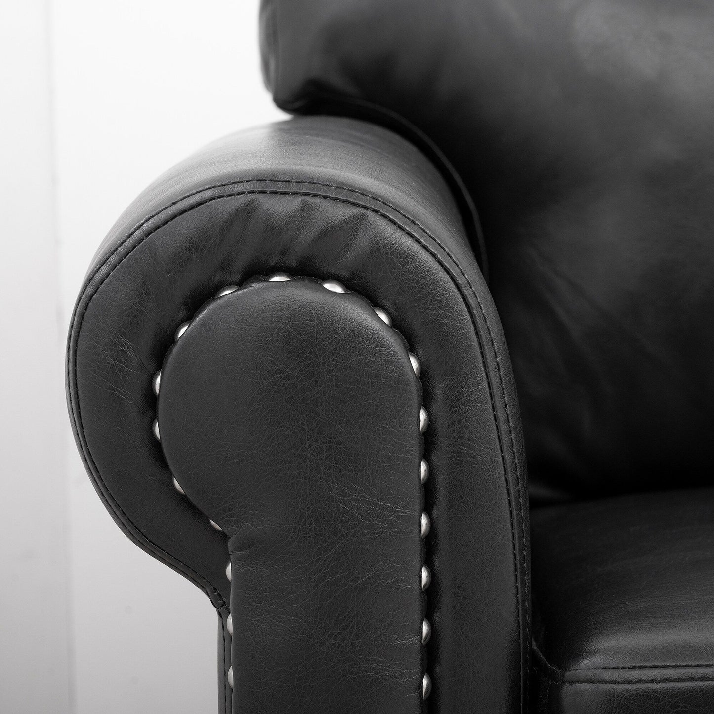 Black Pu Upholstered 3-seater Sofa with Nailheads