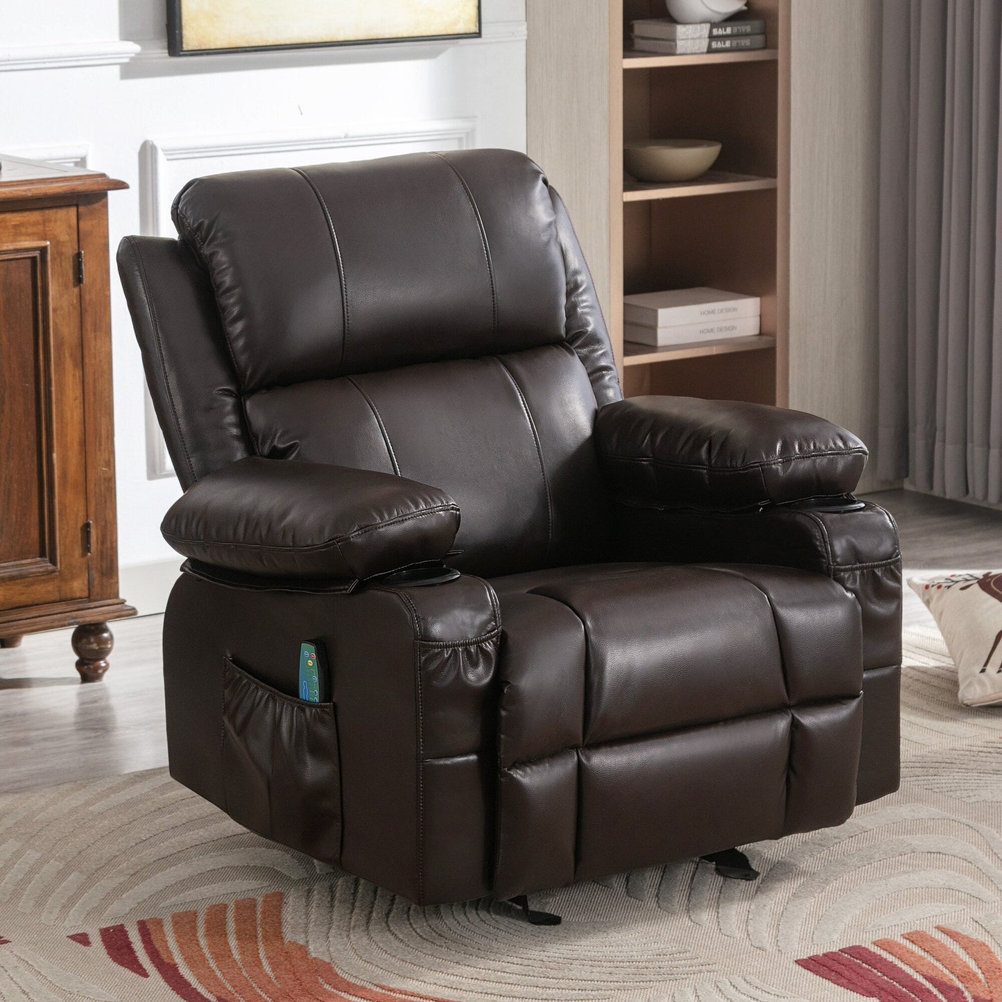 Black Rocking Recliner with USB Charging, Massage, Heating, and Cup Holders for Ultimate Comfort