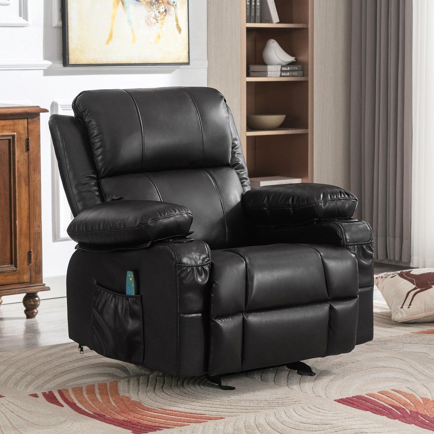 Black Rocking Recliner with USB Charging, Massage, Heating, and Cup Holders for Ultimate Comfort