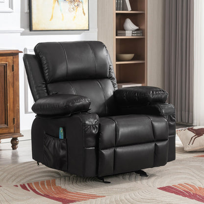 Black Rocking Recliner with USB Charging, Massage, Heating, and Cup Holders for Ultimate Comfort
