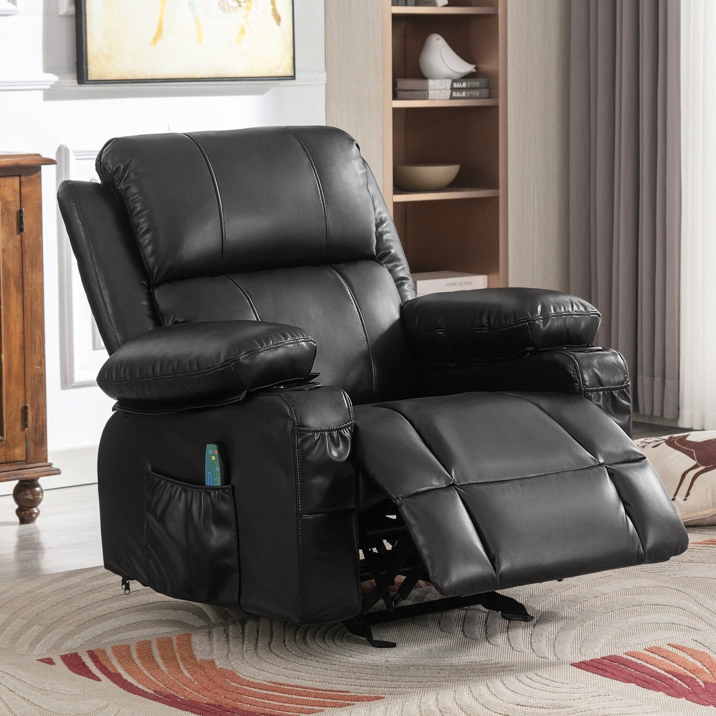 Black Rocking Recliner with USB Charging, Massage, Heating, and Cup Holders for Ultimate Comfort