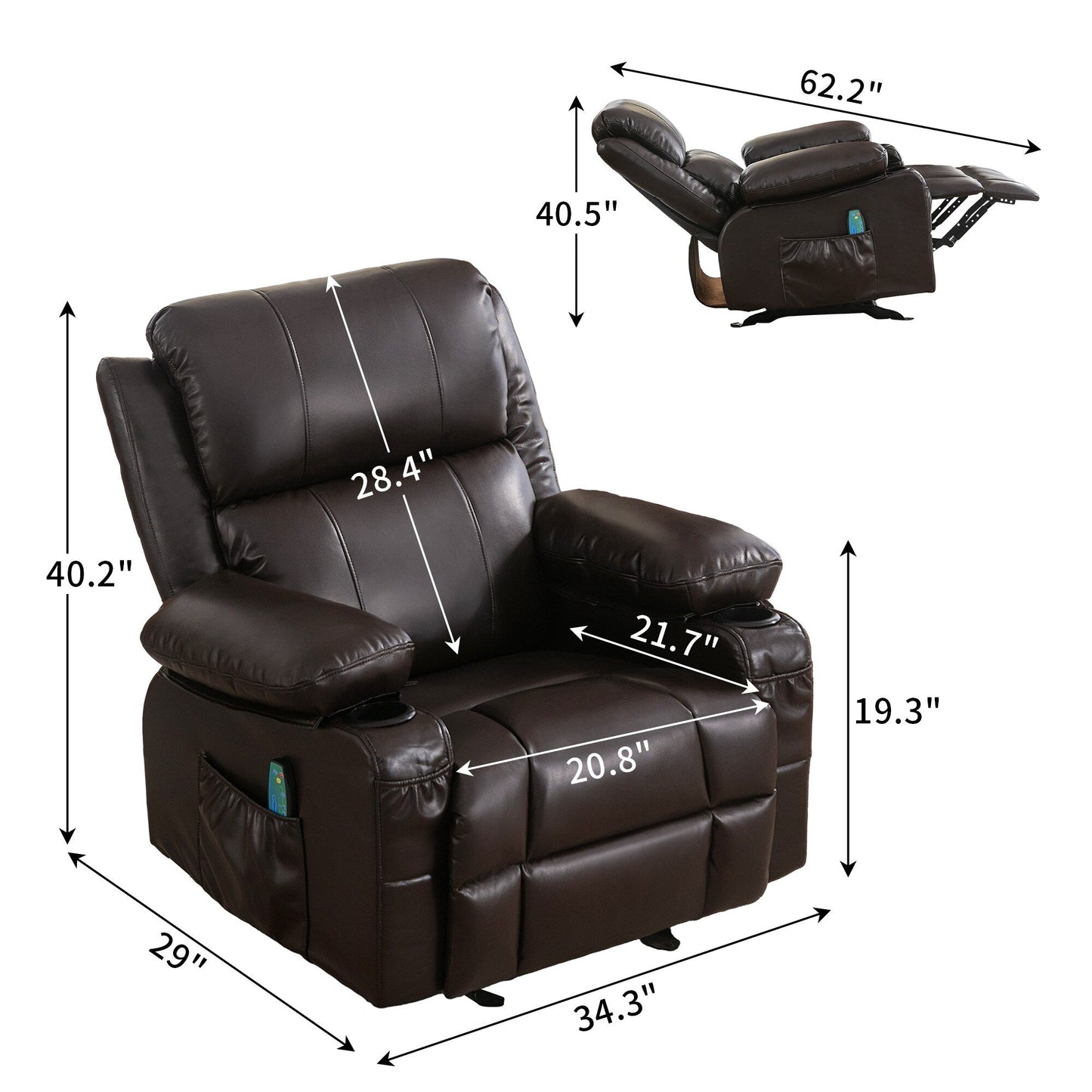 Black Rocking Recliner with USB Charging, Massage, Heating, and Cup Holders for Ultimate Comfort
