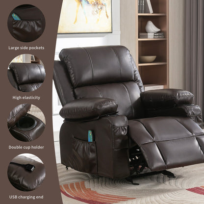 Black Rocking Recliner with USB Charging, Massage, Heating, and Cup Holders for Ultimate Comfort