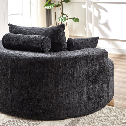 Black Round Chenille Single Sleeper Sofa with Backrest Pillow