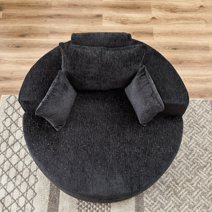 Black Round Chenille Single Sleeper Sofa with Backrest Pillow