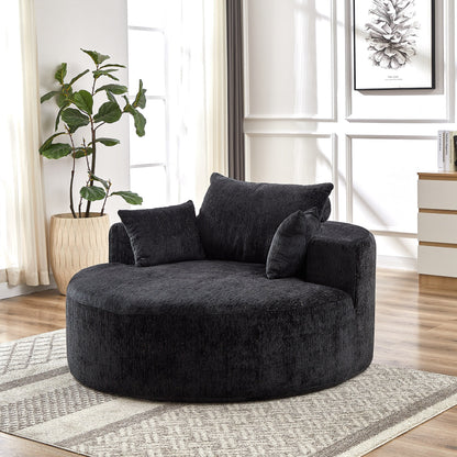 Black Round Chenille Single Sleeper Sofa with Backrest Pillow
