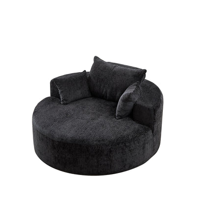 Black Round Chenille Single Sleeper Sofa with Backrest Pillow