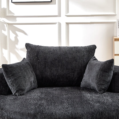 Black Round Chenille Single Sleeper Sofa with Backrest Pillow