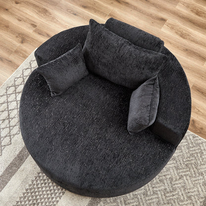 Black Round Chenille Single Sleeper Sofa with Backrest Pillow