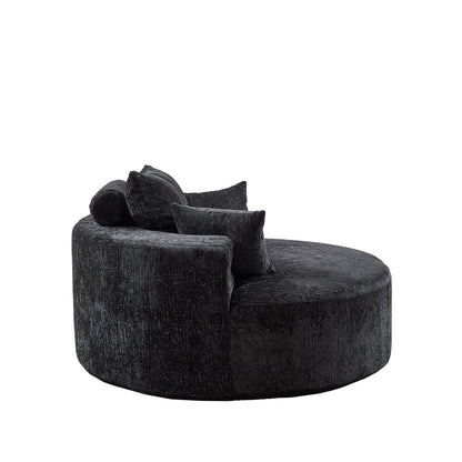 Black Round Chenille Single Sleeper Sofa with Backrest Pillow