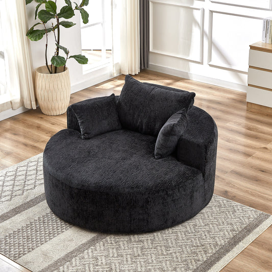 Black Round Chenille Single Sleeper Sofa with Backrest Pillow