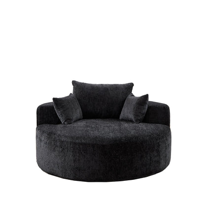 Black Round Chenille Single Sleeper Sofa with Backrest Pillow