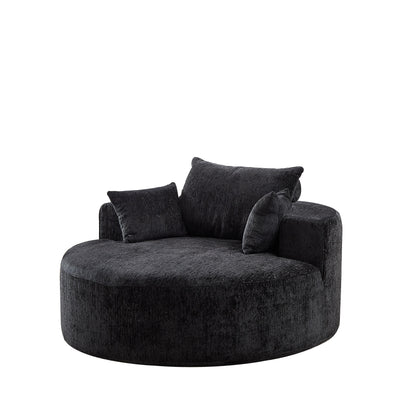 Black Round Chenille Single Sleeper Sofa with Backrest Pillow