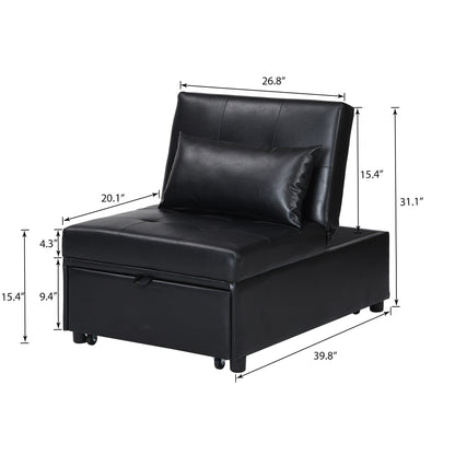 Black Single Folding Ottoman Sofa Bed with Adjustable Back