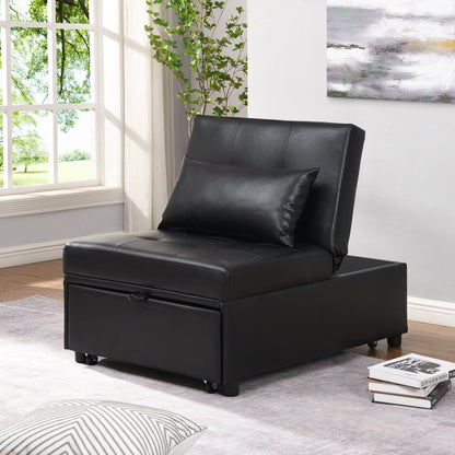 Black Single Folding Ottoman Sofa Bed with Adjustable Back