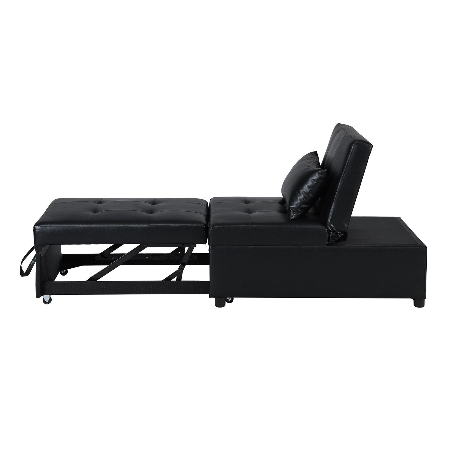 Black Single Folding Ottoman Sofa Bed with Adjustable Back