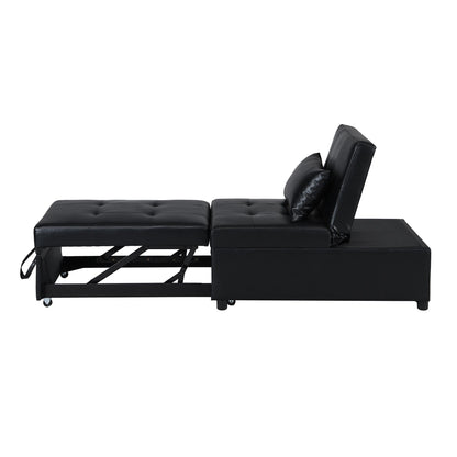 Black Single Folding Ottoman Sofa Bed with Adjustable Back