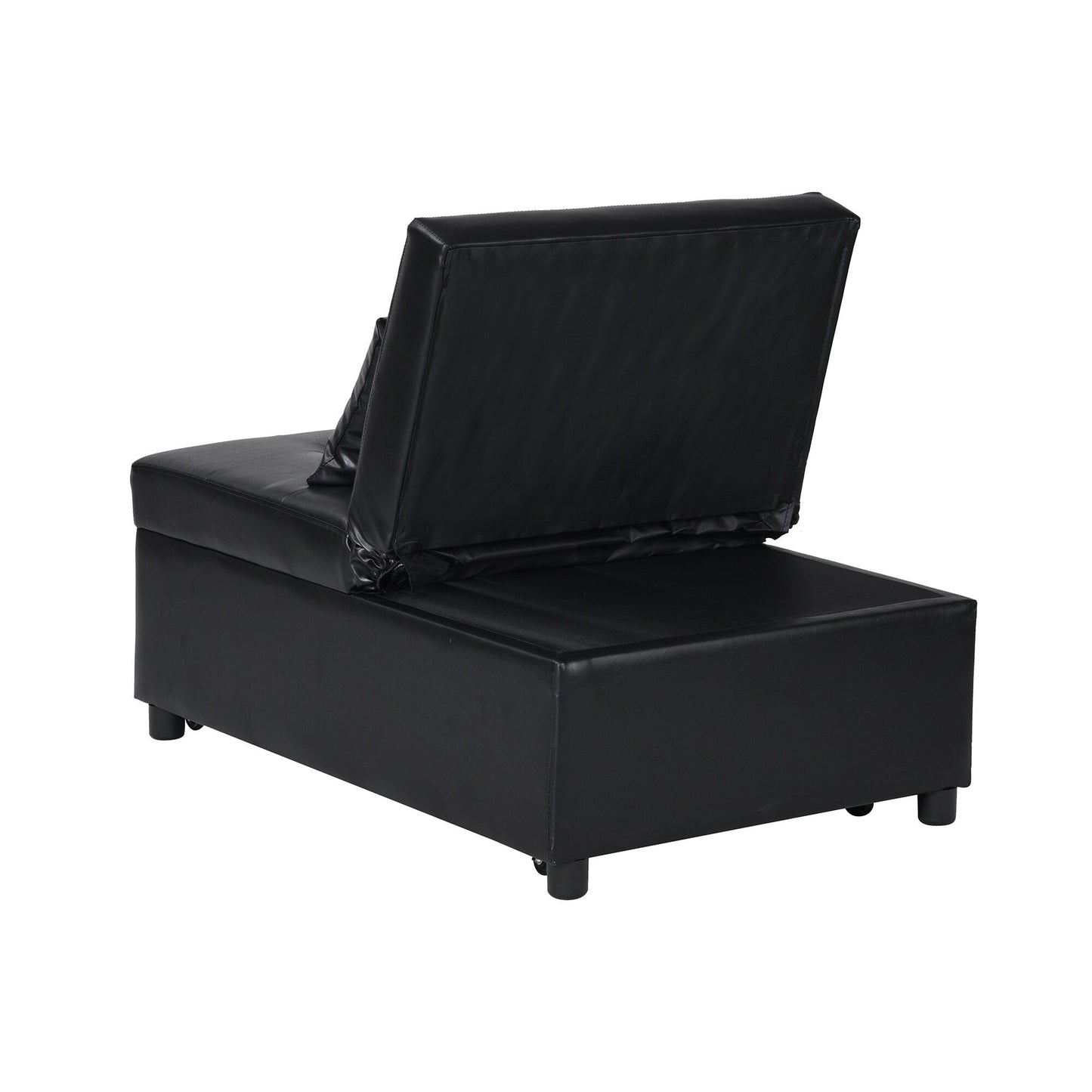 Black Single Folding Ottoman Sofa Bed with Adjustable Back