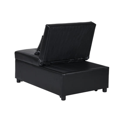 Black Single Folding Ottoman Sofa Bed with Adjustable Back