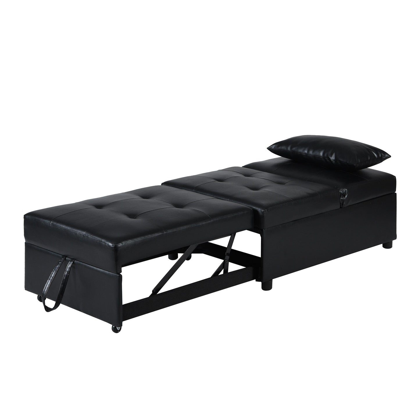 Black Single Folding Ottoman Sofa Bed with Adjustable Back