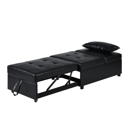 Black Single Folding Ottoman Sofa Bed with Adjustable Back