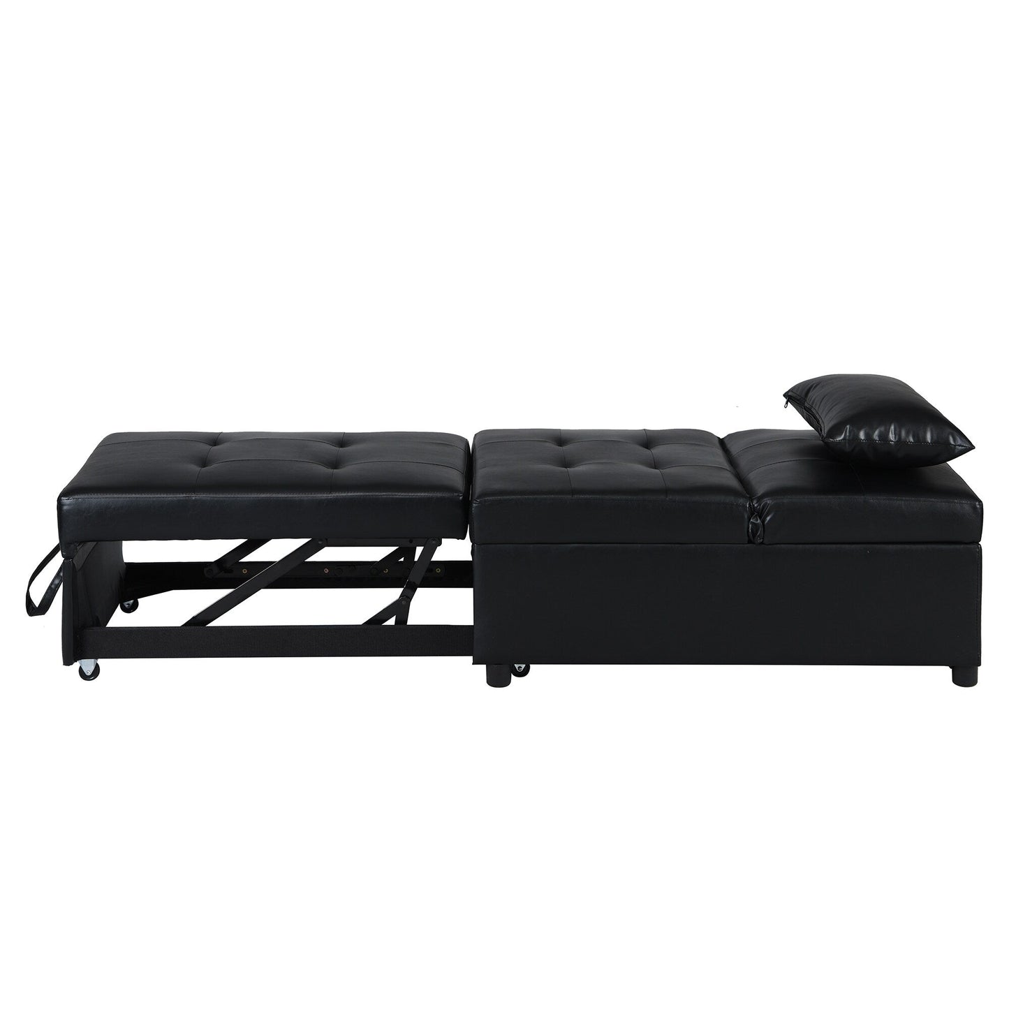 Black Single Folding Ottoman Sofa Bed with Adjustable Back