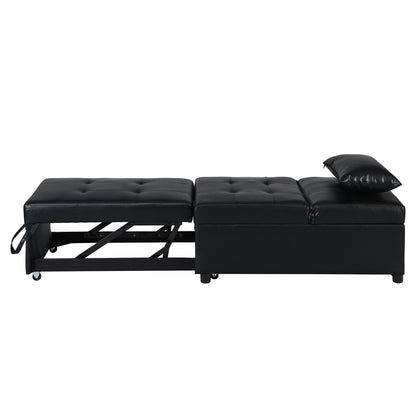 Black Single Folding Ottoman Sofa Bed with Adjustable Back