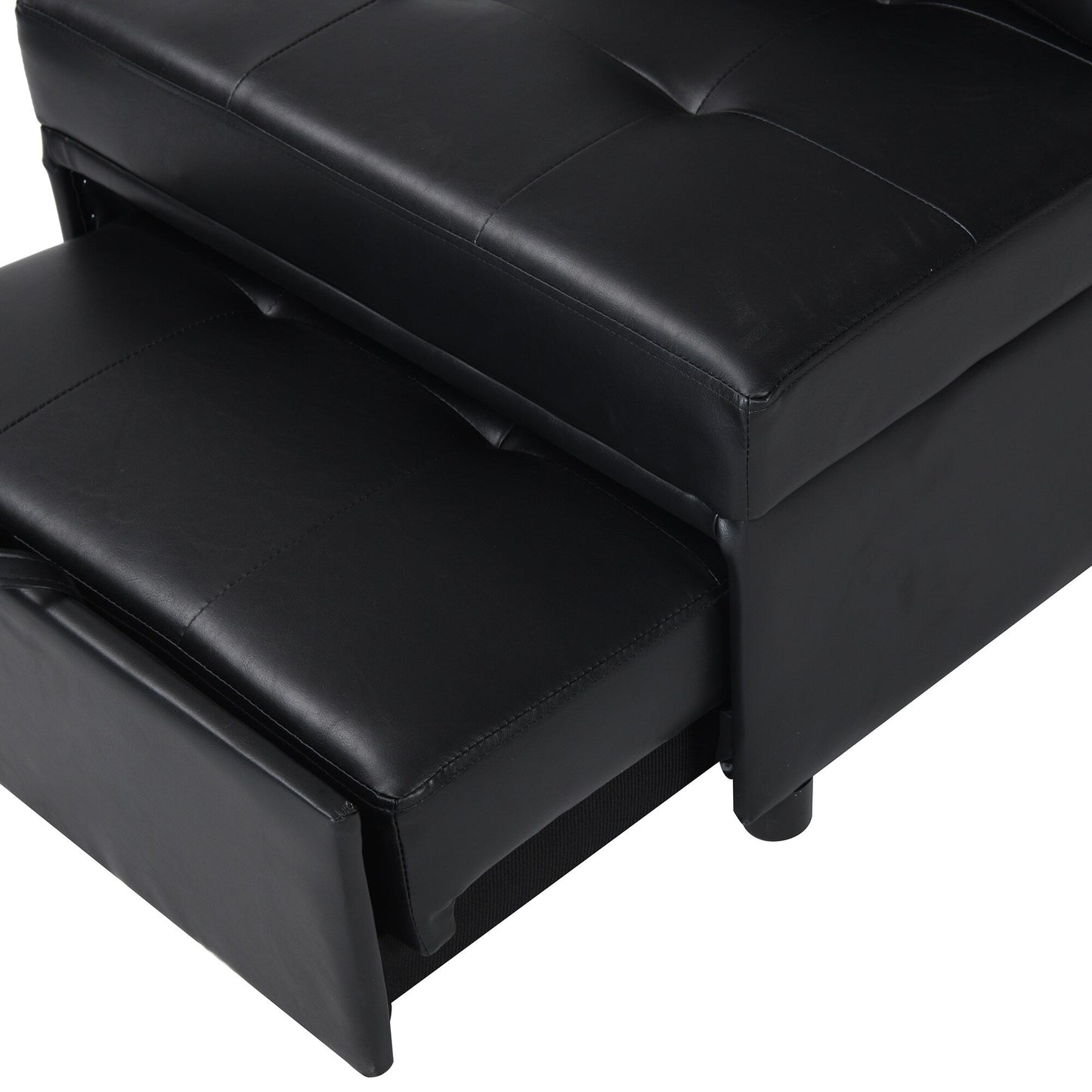 Black Single Folding Ottoman Sofa Bed with Adjustable Back