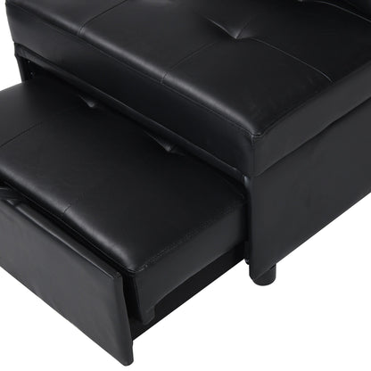 Black Single Folding Ottoman Sofa Bed with Adjustable Back