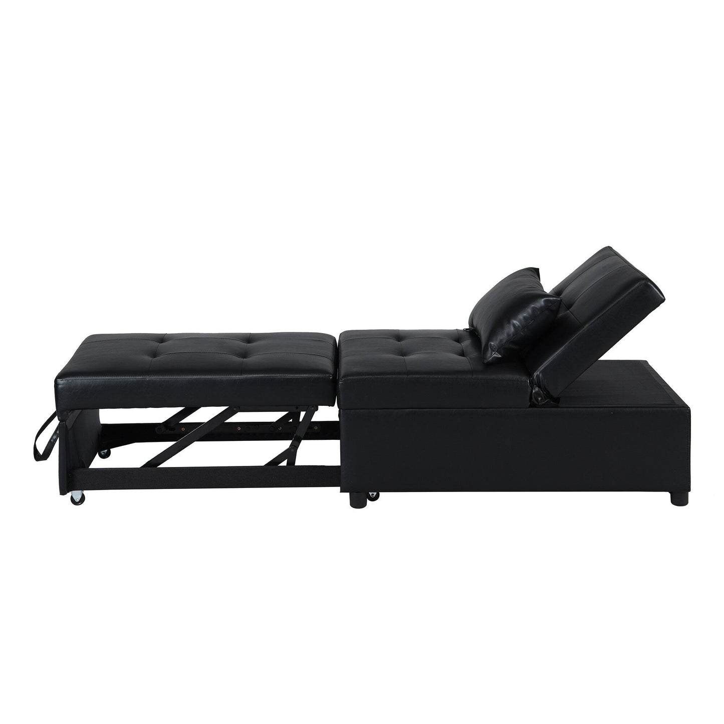 Black Single Folding Ottoman Sofa Bed with Adjustable Back