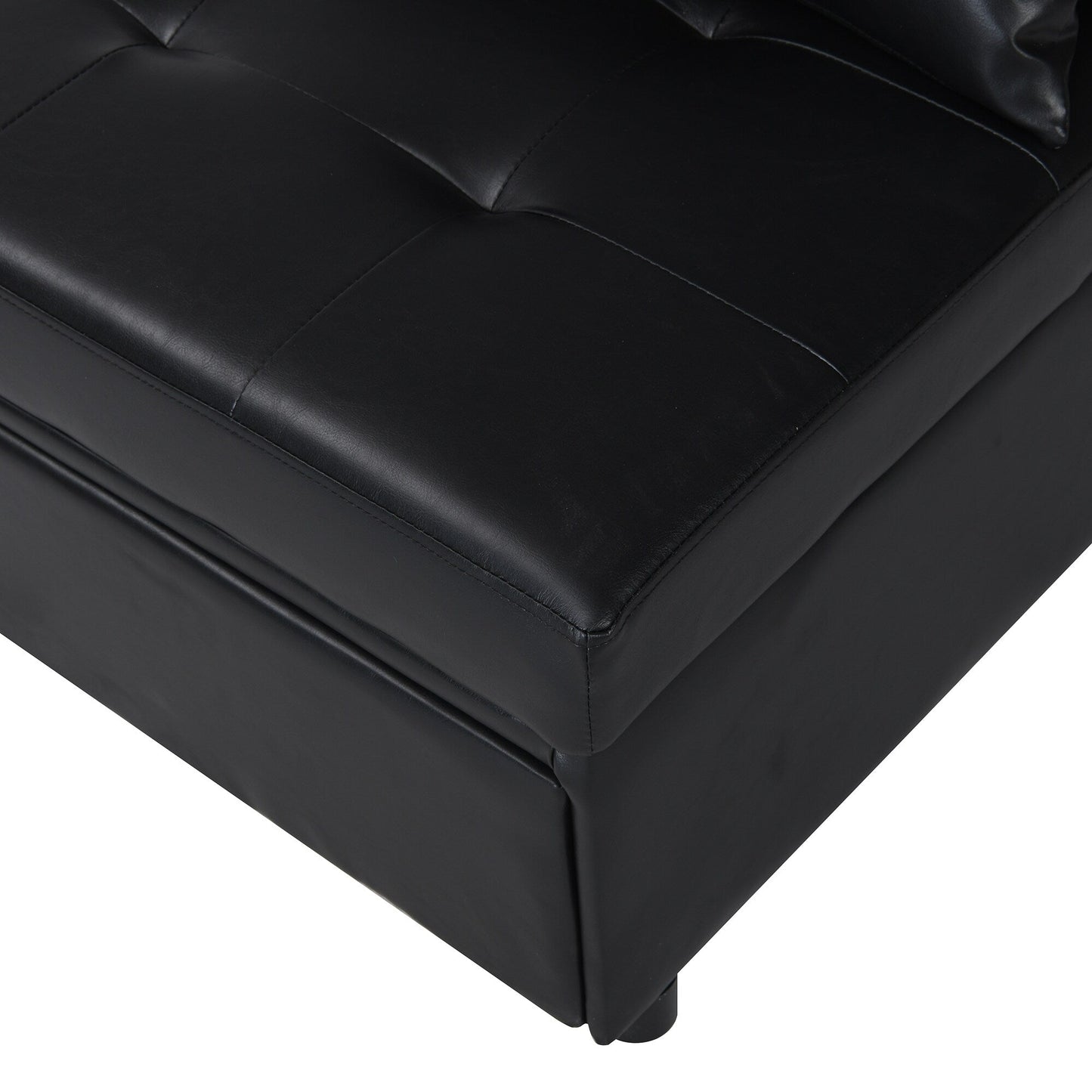 Black Single Folding Ottoman Sofa Bed with Adjustable Back