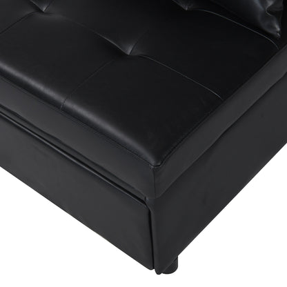 Black Single Folding Ottoman Sofa Bed with Adjustable Back