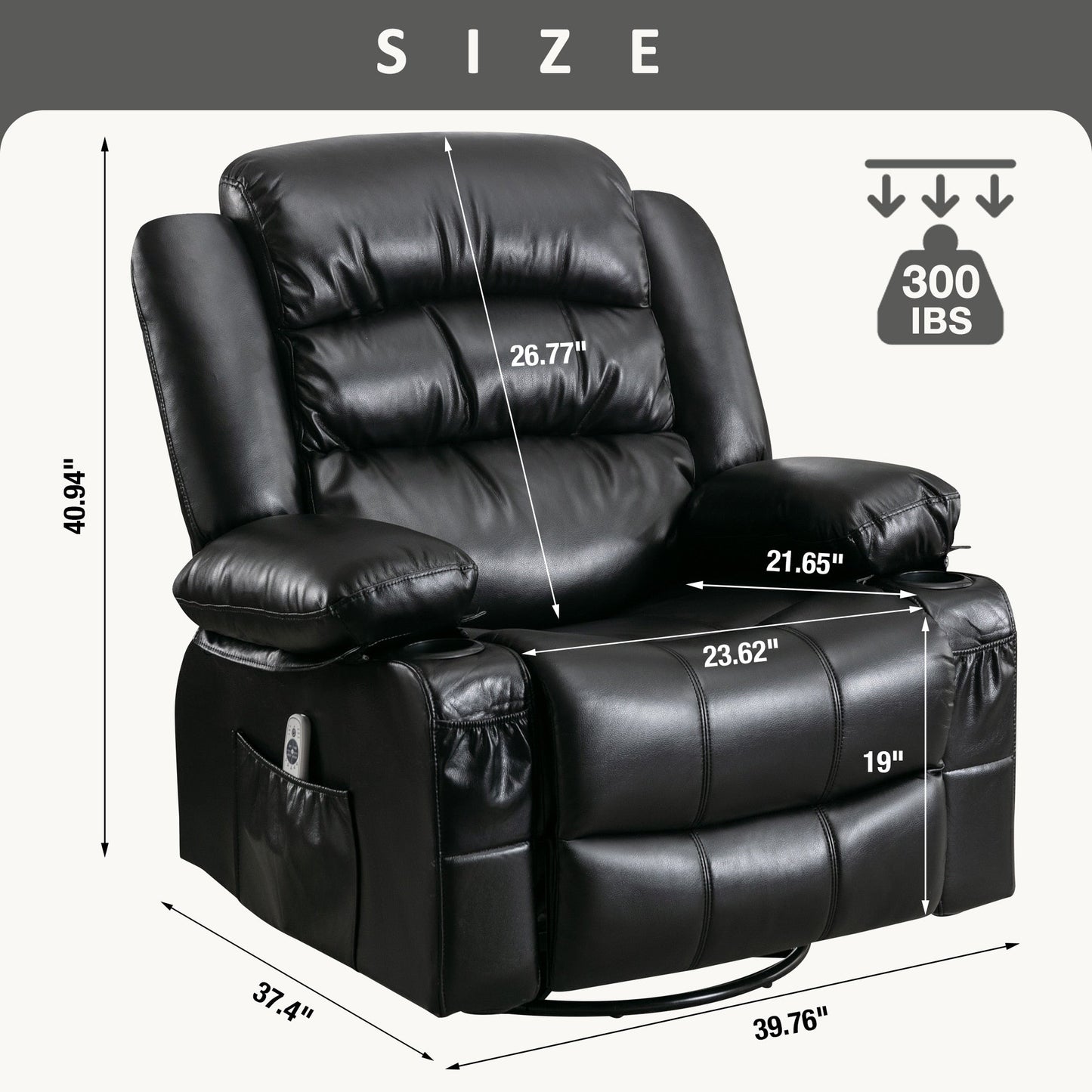 Black Swivel Rocker Recliner with Heat & 360Â° Rotation