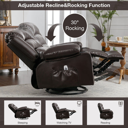 Black Swivel Rocker Recliner with Massage, Heat, USB, and Cup Holders