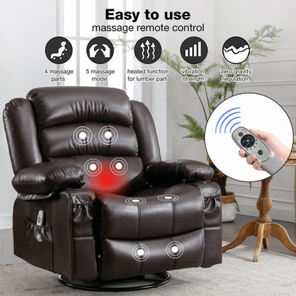 Black Swivel Rocker Recliner with Massage, Heat, USB, and Cup Holders