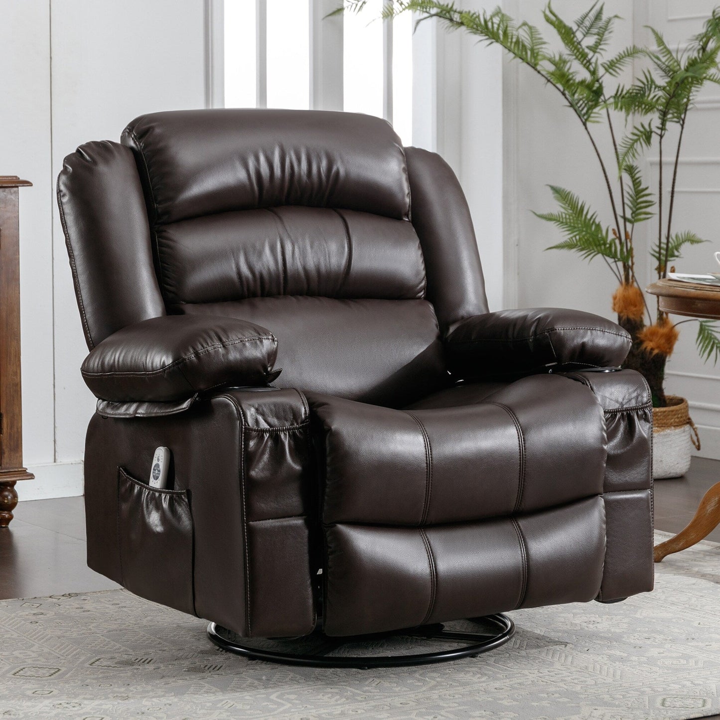 Black Swivel Rocker Recliner with Massage, Heat, USB, and Cup Holders