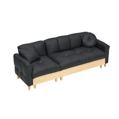 Black Tech cloth Modern 84.64 Upholstered 3-seater Sofa Bed with Pillows, Storage Seat, and Drawer