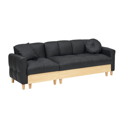 Black Tech cloth Modern 84.64 Upholstered 3-seater Sofa Bed with Pillows, Storage Seat, and Drawer