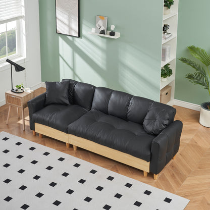 Black Tech cloth Modern 84.64 Upholstered 3-seater Sofa Bed with Pillows, Storage Seat, and Drawer