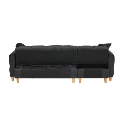 Black Tech cloth Upholstered 3-seater Sofa Bed with Storage and Drawer