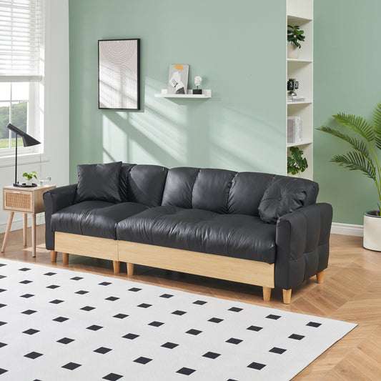Black Tech cloth Upholstered 3-seater Sofa Bed with Storage and Drawer