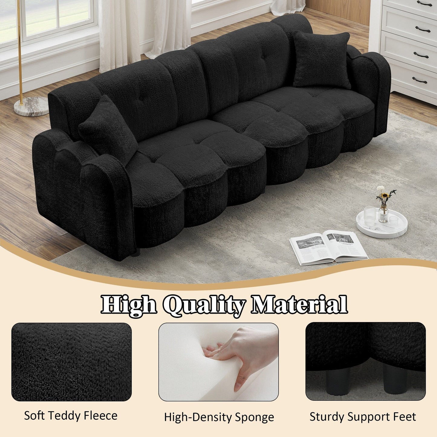Black Teddy Plush Cloud 3-seater Sofa