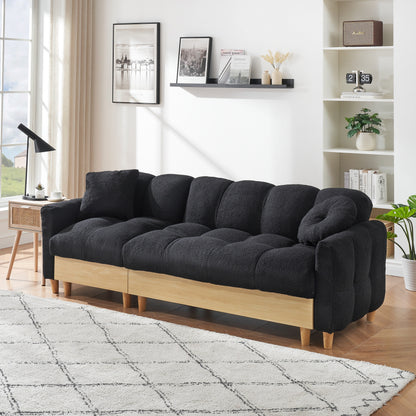 Black Teddy Upholstered 3-seater Sofa Bed with Storage and Drawer