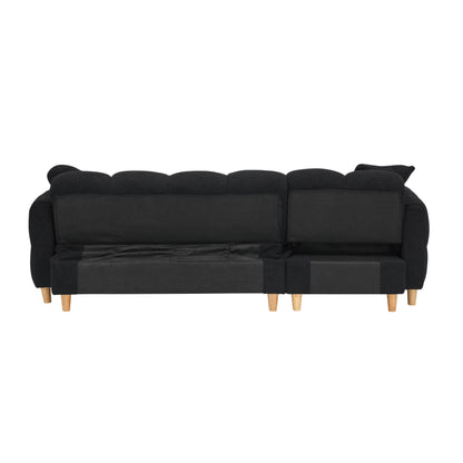 Black Teddy Upholstered 3-seater Sofa Bed with Storage and Drawer